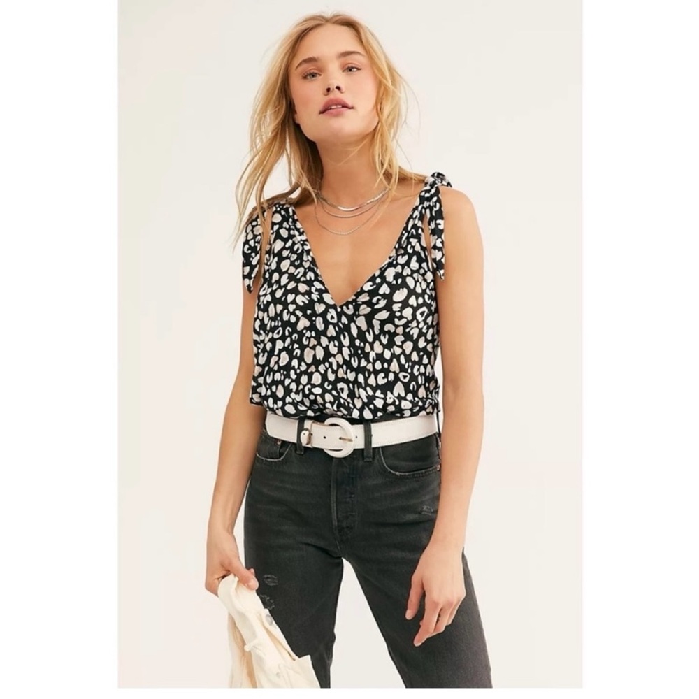 Free People Black and White Print Bodysuit
